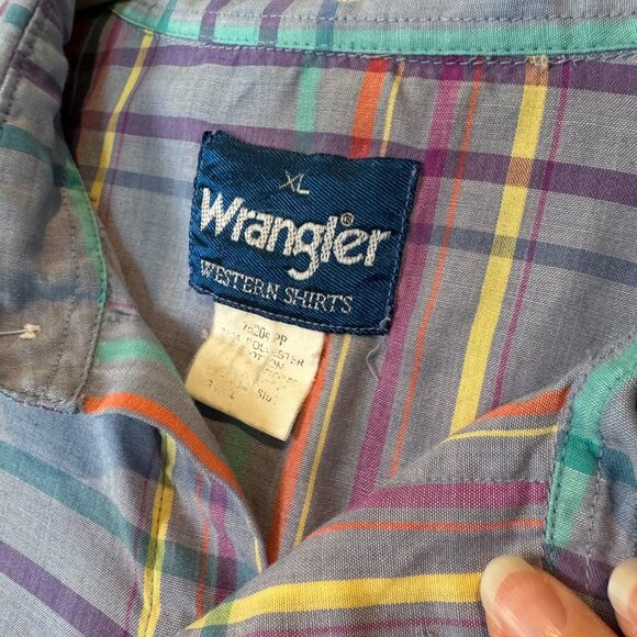 Vintage Wrangler Western Shirt XL Pastel Plaid Pearl Snap Cowboy Shirt Rodeo - Picture 6 of 11